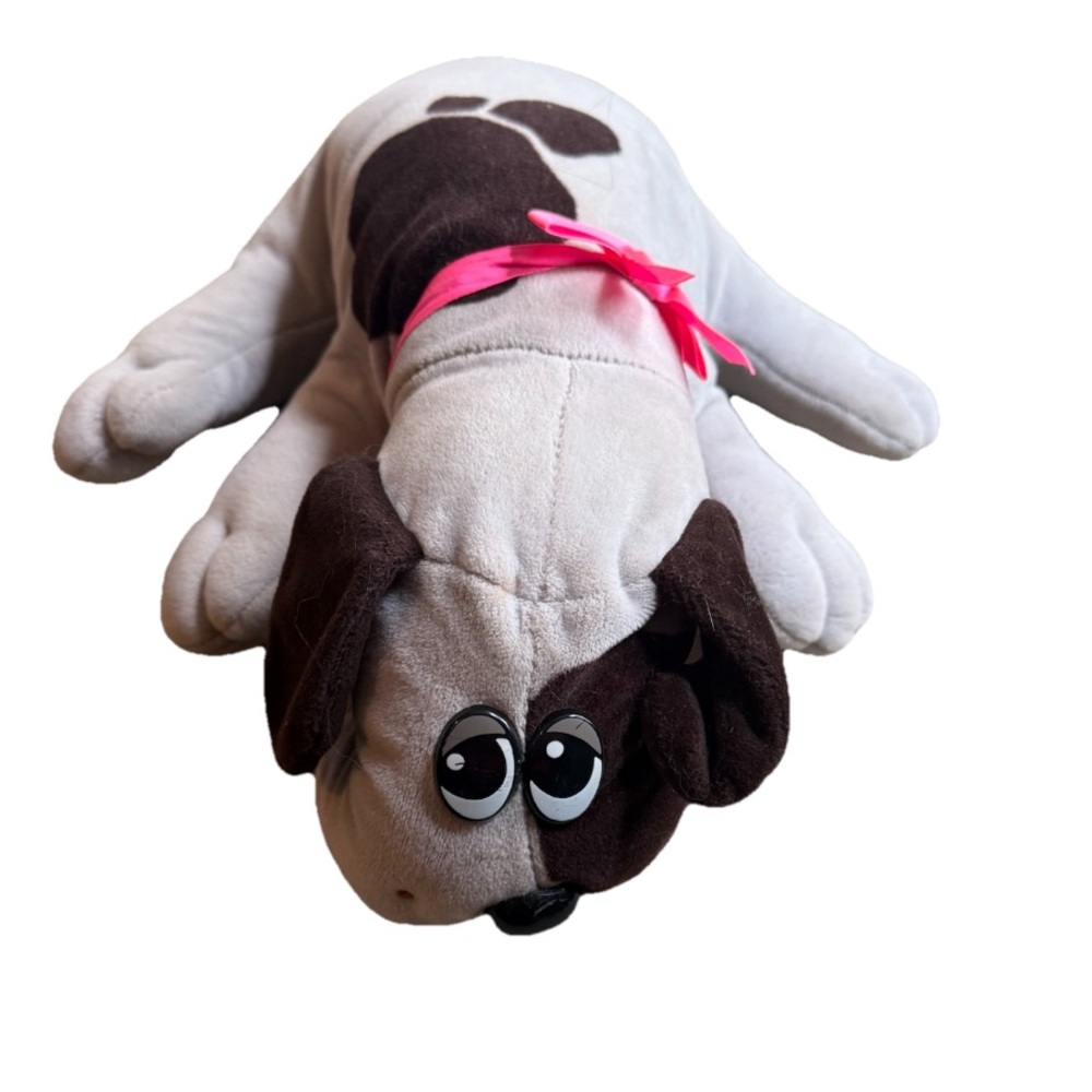 Vintage Pound Puppies Plush Gray Brown Spots Large 17” Dog With Bow Tonka 1985